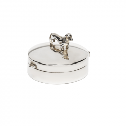 Ronde zilveren mini urn met hond - 505 SS
