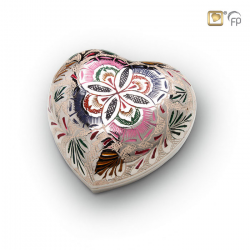 Zilverkleur bol hart mini urn met bloemmotief HUH001