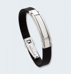 Zwart lederen armband met asruimte in zilver 409 ARZ