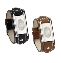Zwart kalfsleren armband met zilveren plaat voor vingerafdruk 769